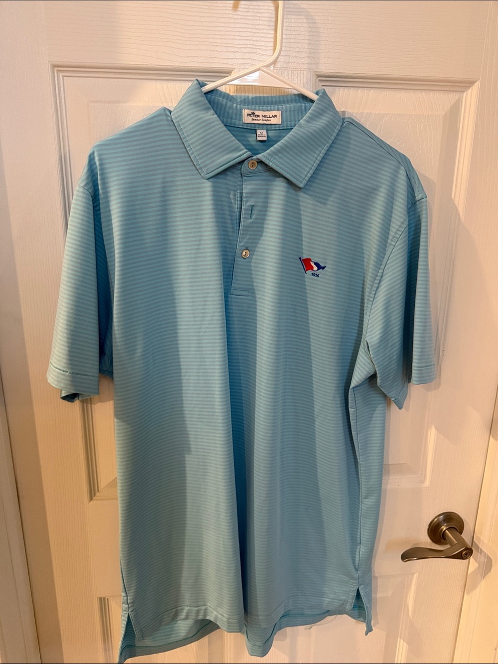 Peter Millar Light Aqua Striped Polo